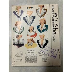 Vintage 1940's McCall Pattern #947 Collars and Cuffs One Size